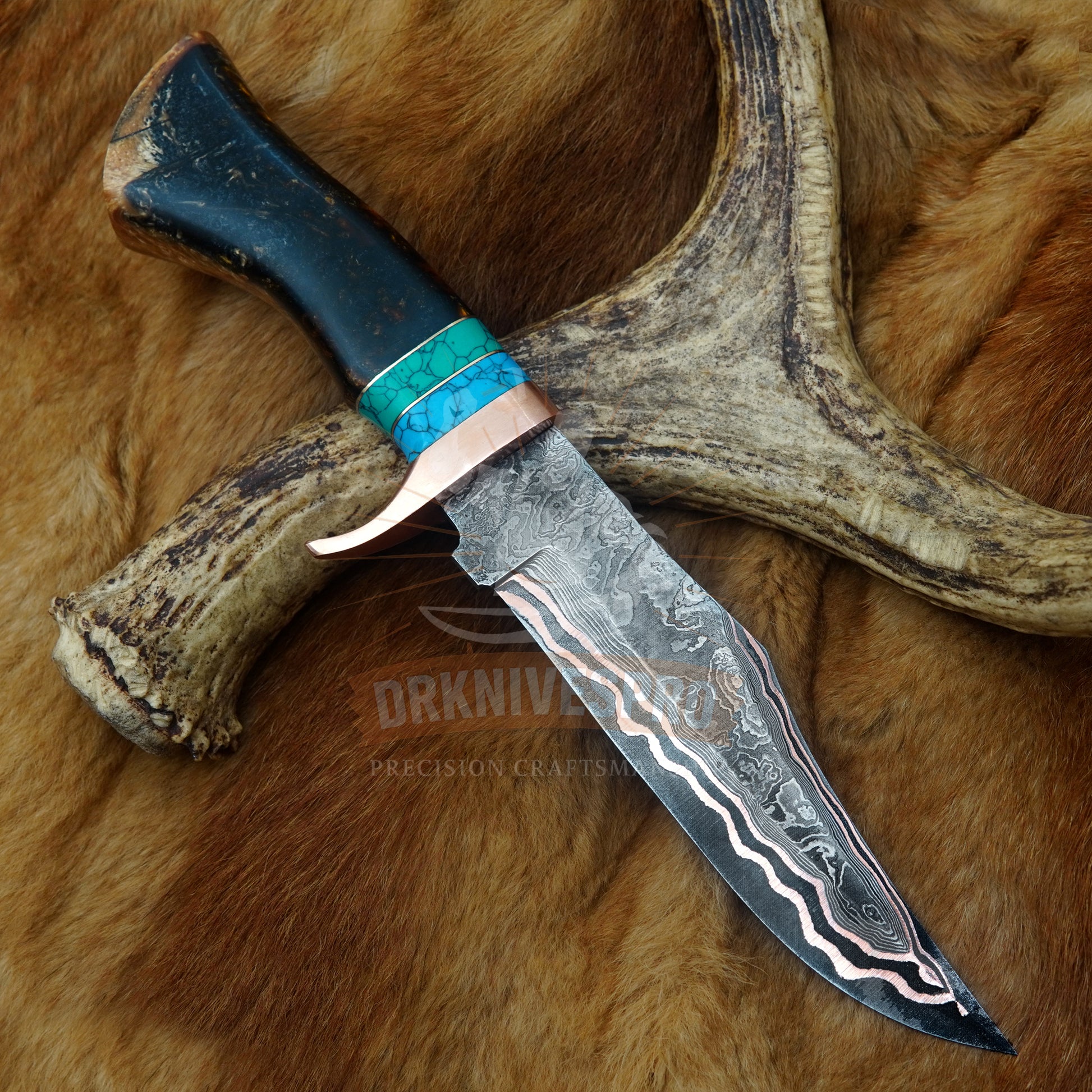 Handmade Copper Damascus Hunting Knife