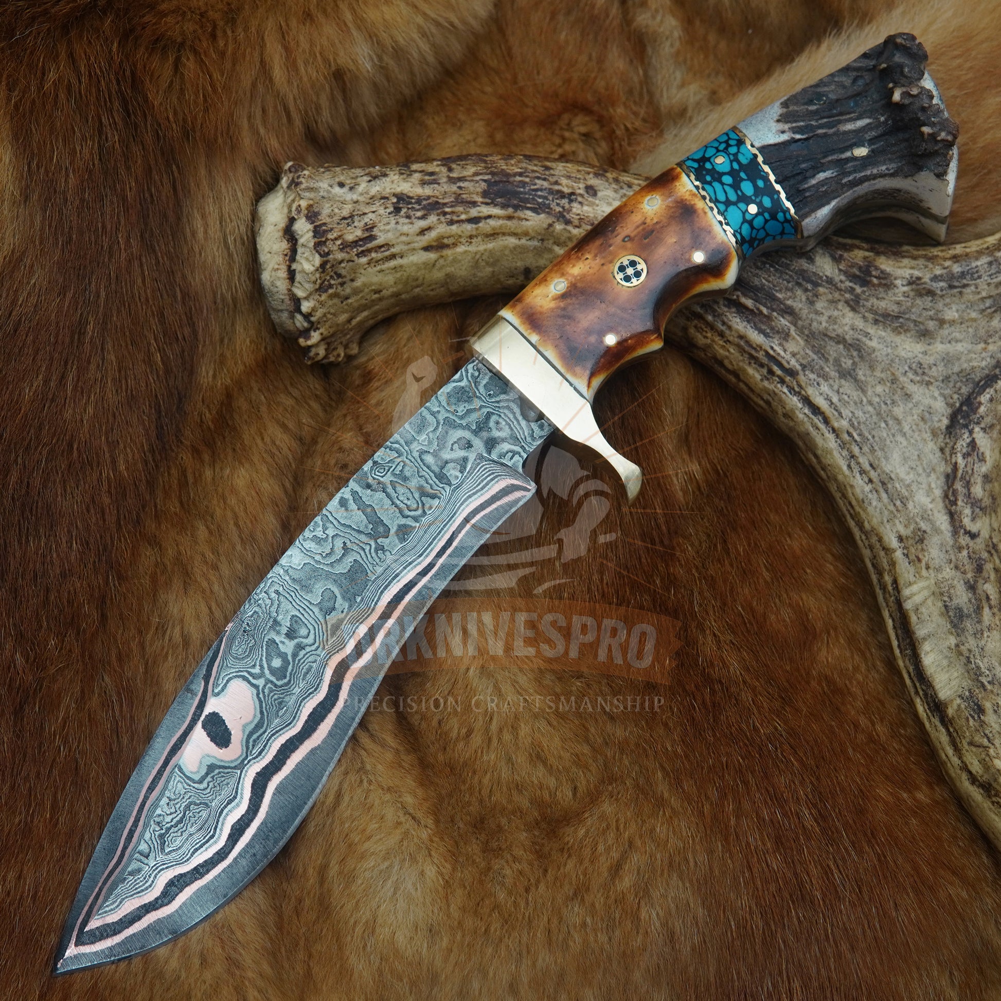 Handmade Copper Damascus Steel Kukri Knife 