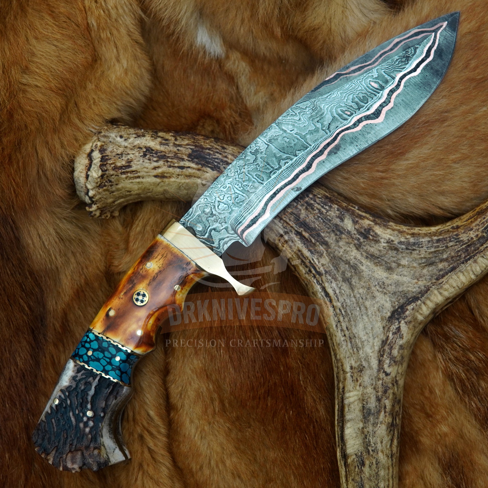 Handmade Copper Damascus Steel Kukri Knife 