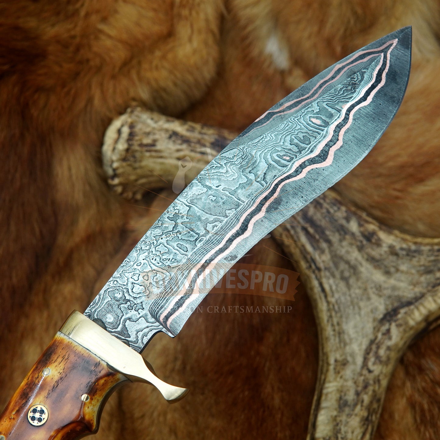 Handmade Copper Damascus Steel Kukri Knife 