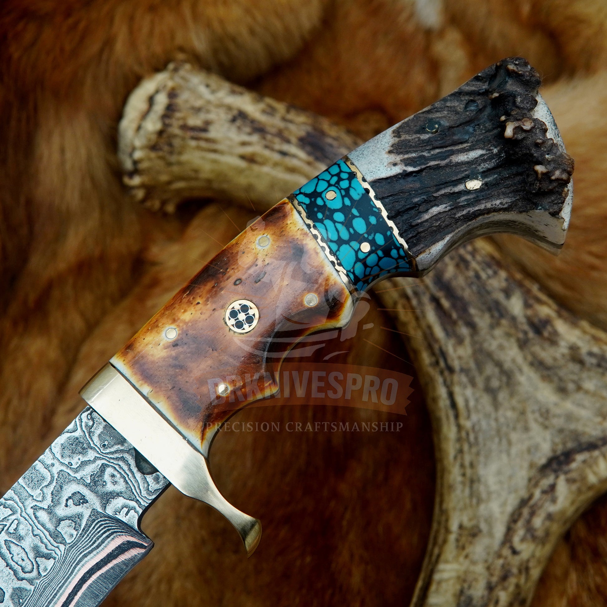 Handmade Copper Damascus Steel Kukri Knife 