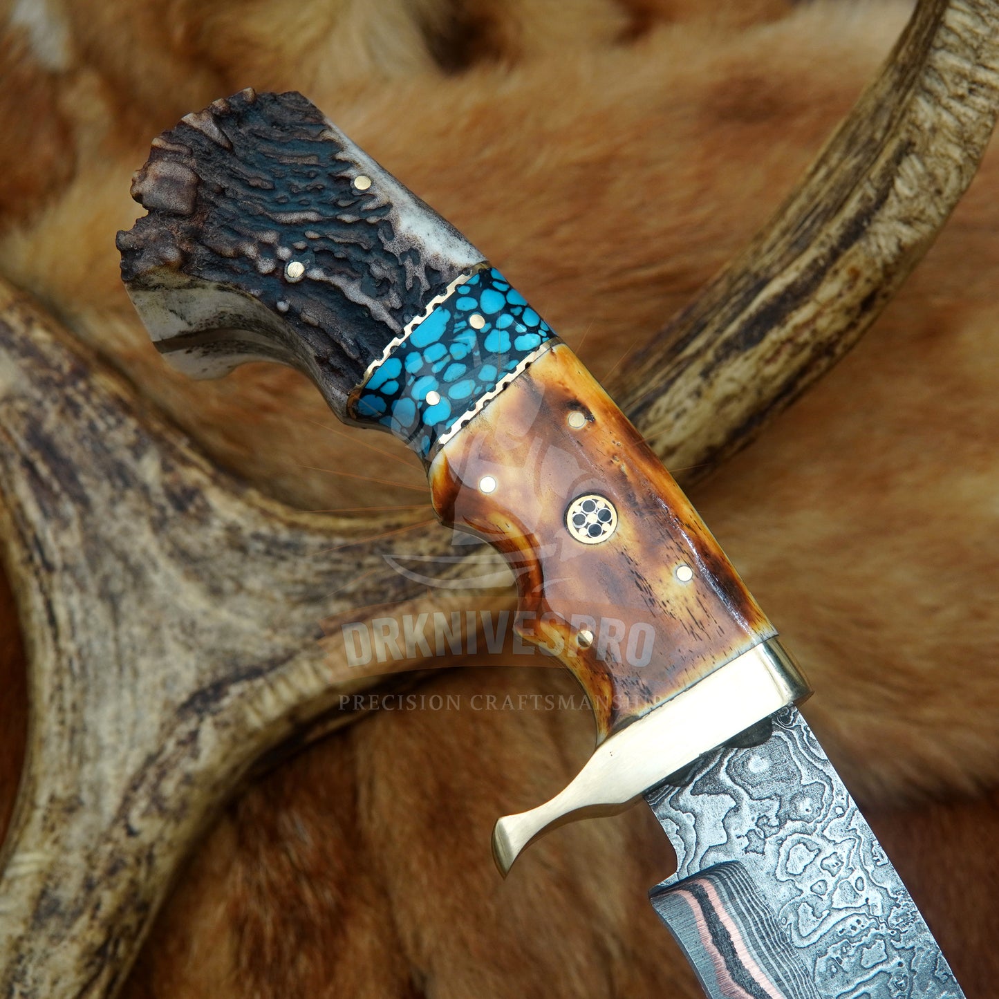 Handmade Copper Damascus Steel Kukri Knife 