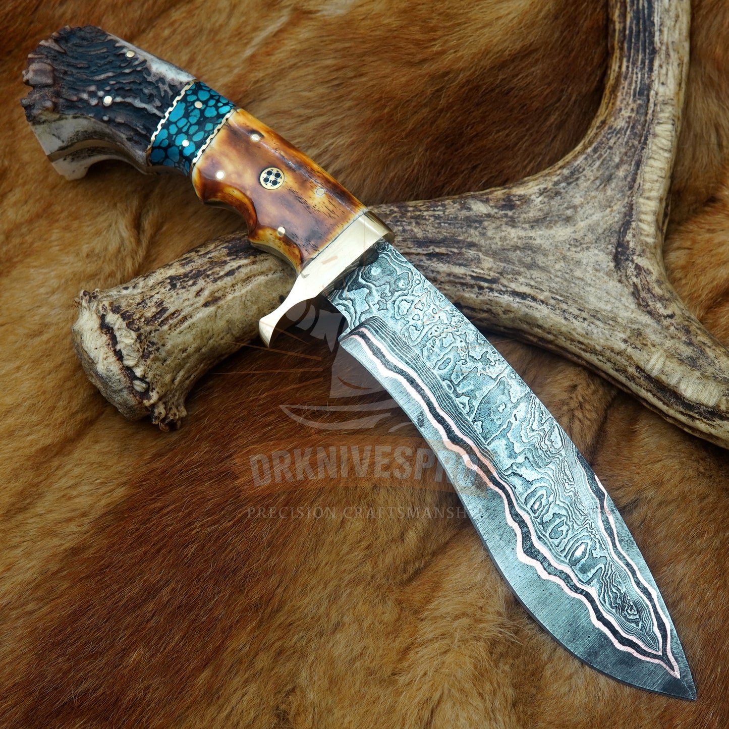 Handmade Copper Damascus Steel Kukri Knife 