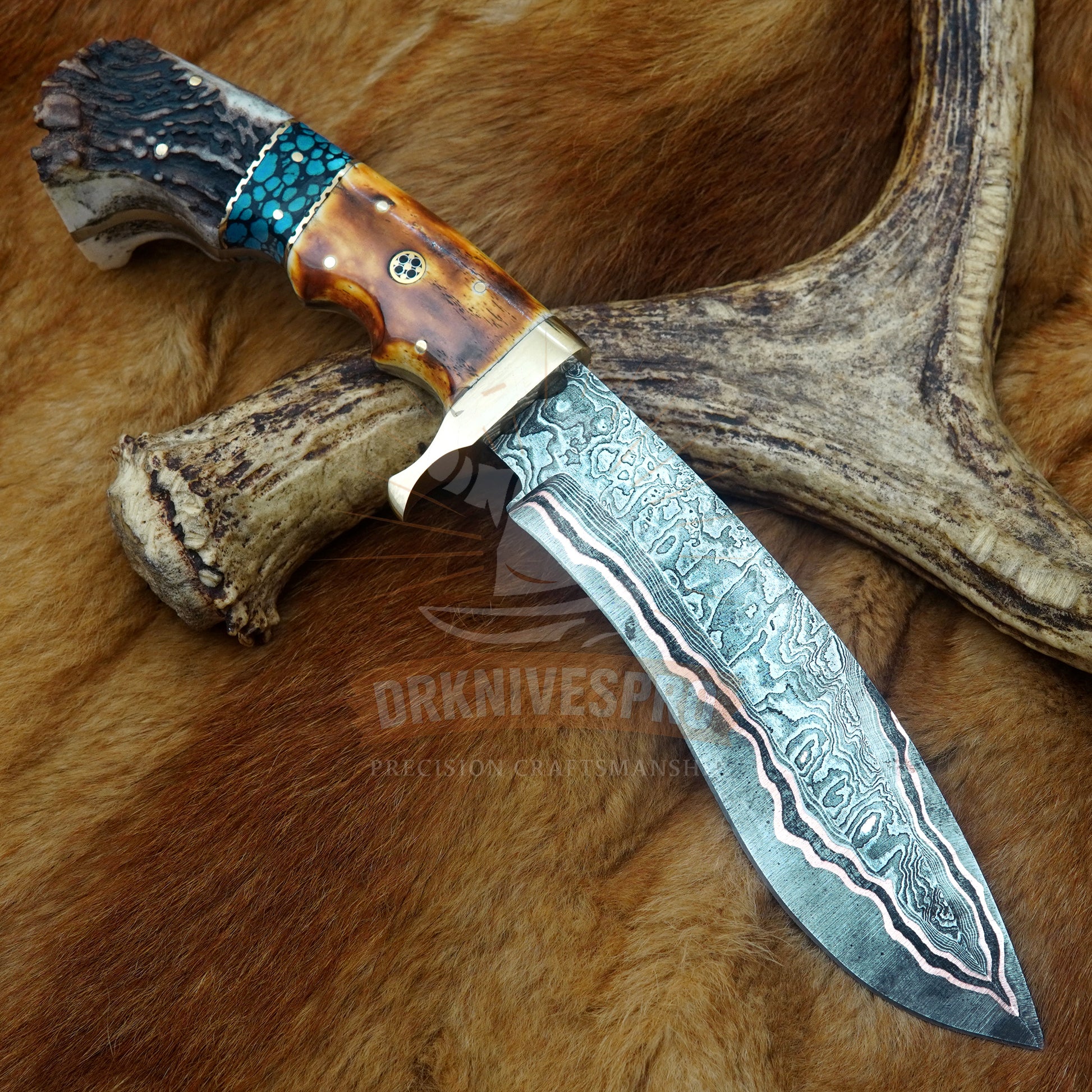 Handmade Copper Damascus Steel Kukri Knife 