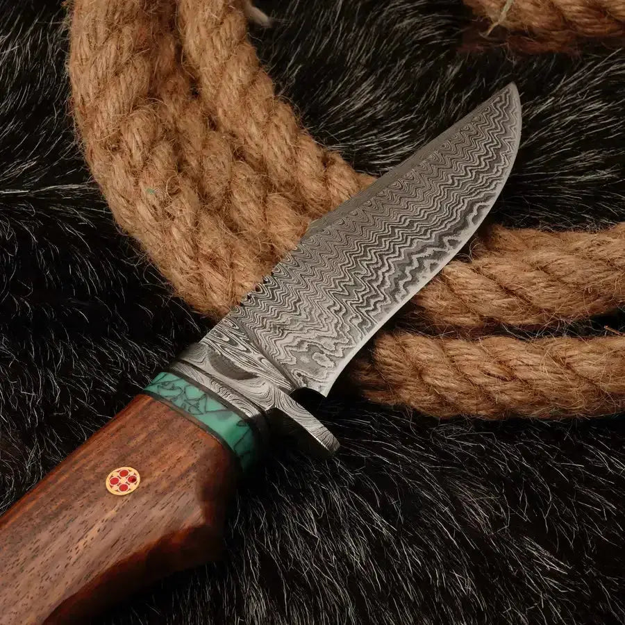 custom handmade damascus steel hunting knife 10" inches overall with leather wrap || drs knives hub