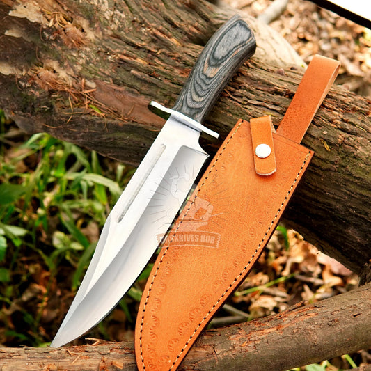 Hand Forged D2 Steel  Bowie Knife:Wood  Handle, Leather Sheath