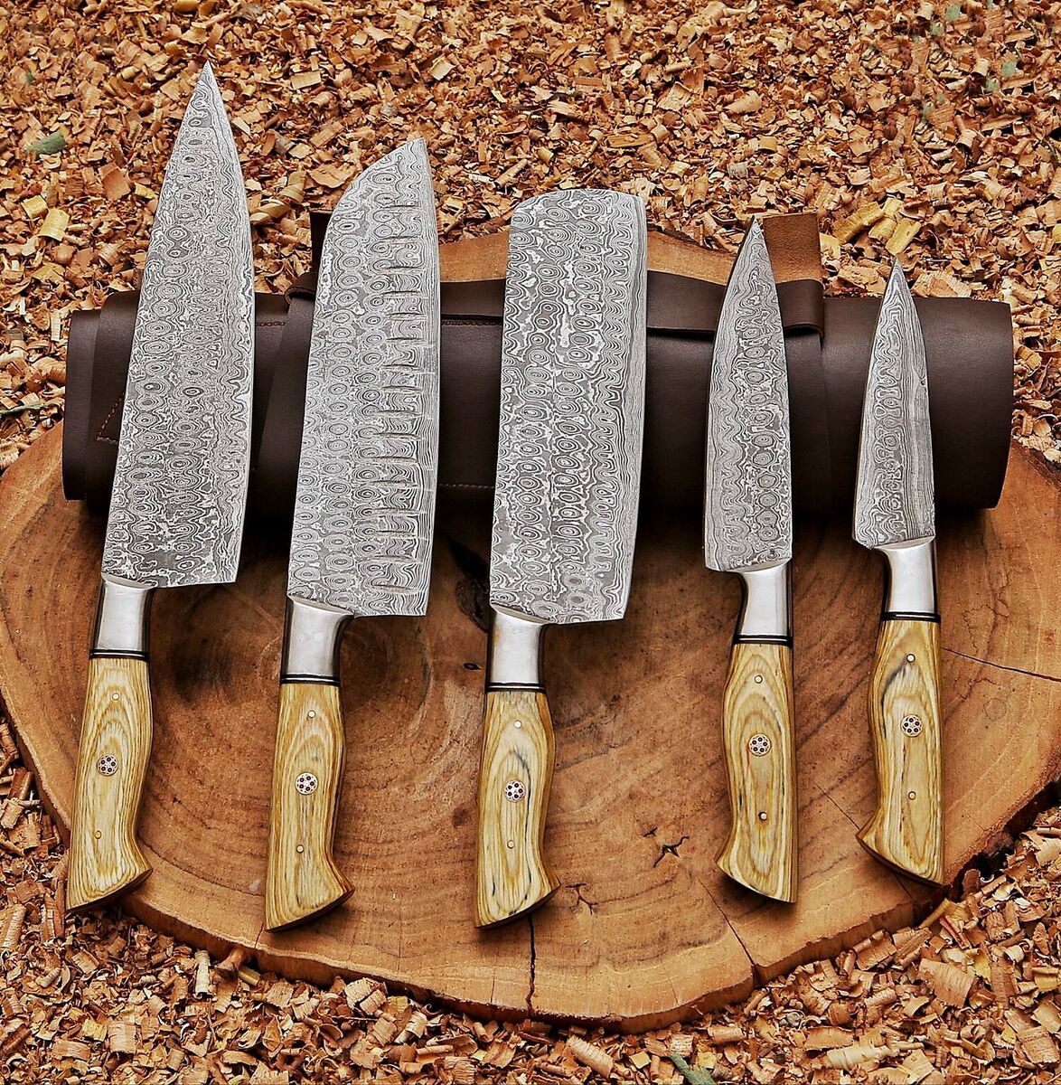 DAMASCUS STEEL CHEF SET 5PCS SET || DRS KNIVES HUB