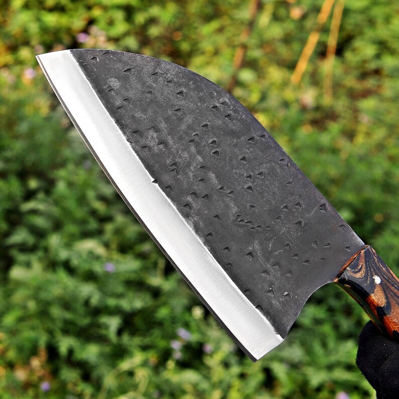 Custom Handmade Carbon Steel Blade Heavy Chopper Knife With Leather Sheath Cover Cleaver Knife
