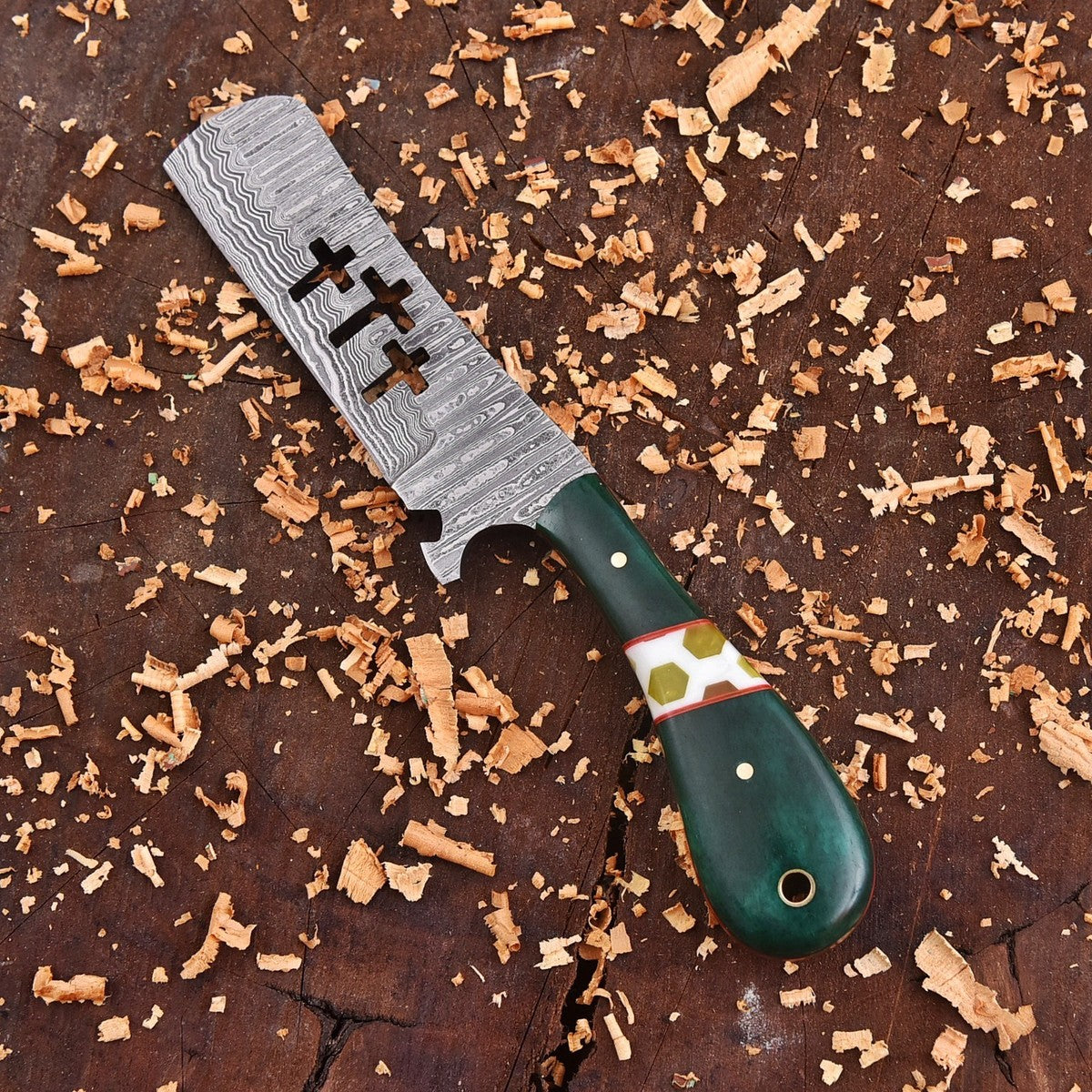 Custom Handmade Damascus Steel EDC Cowboy Bull Cutter Knife