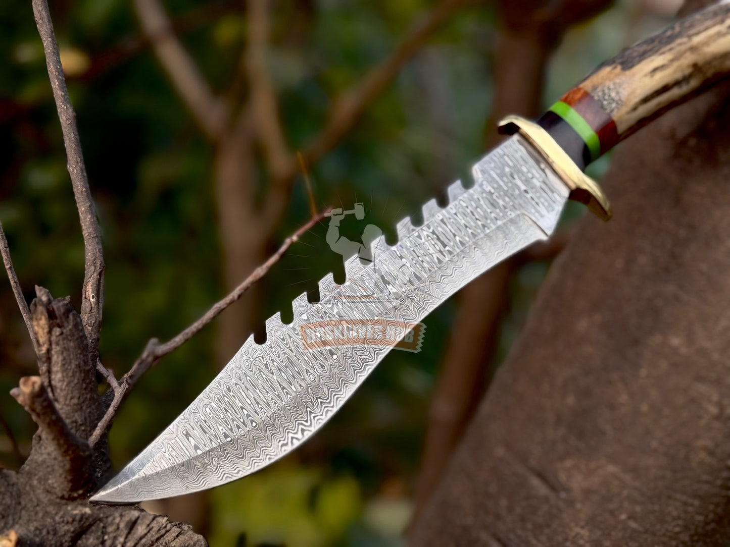 Handmade Damascus Steel Hunting Knife Stag Antler Handle Bowie Knife | DRSKNIVES HUB 