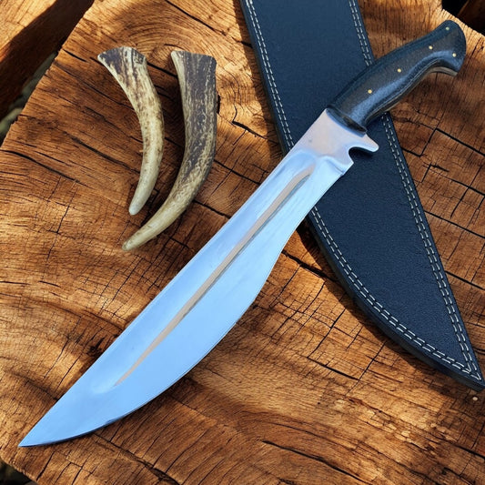 18” Handmade Damascus Steel Crocodile Dundee Bowie Knife – Survival Hunting Knife with Leather Sheath | DRSKNIVES HUB