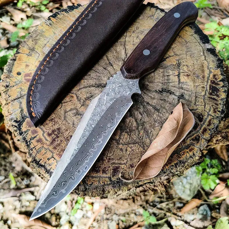 Edc knife custom handmade damascus steel hunting camping knife with leather wrap || drs knives hub
