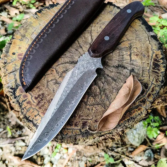 Edc knife custom handmade damascus steel hunting camping knife with leather wrap || drs knives hub