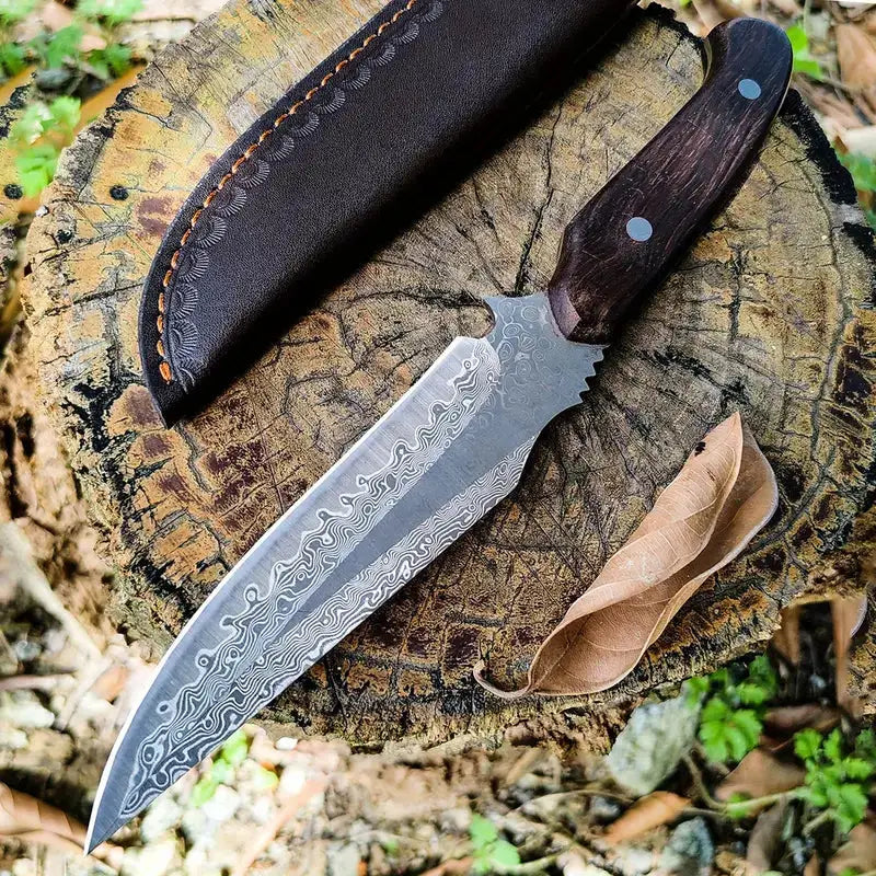 Edc knife custom handmade damascus steel hunting camping knife with leather wrap || drs knives hub