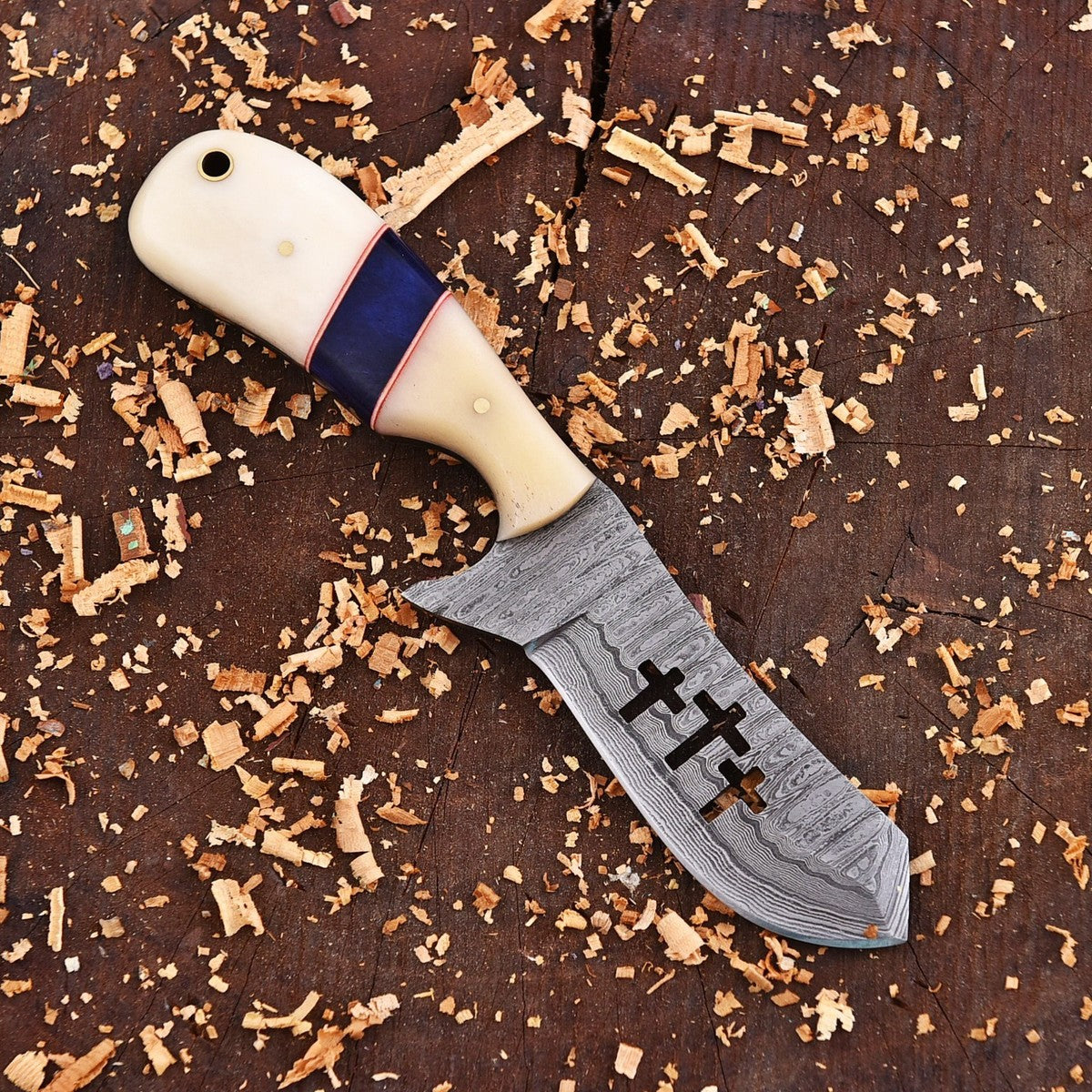 Damascus Steel Holy Wire Cut Bull Cutter Knife With Sheath