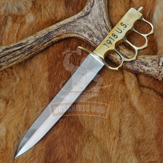 1918 US Trench Knife – Handmade Carbon Steel with Leather Sheath | DRSKNIVES HUB