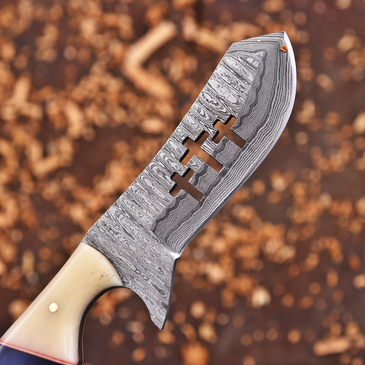 Damascus Steel Holy Wire Cut Bull Cutter Knife With Sheath