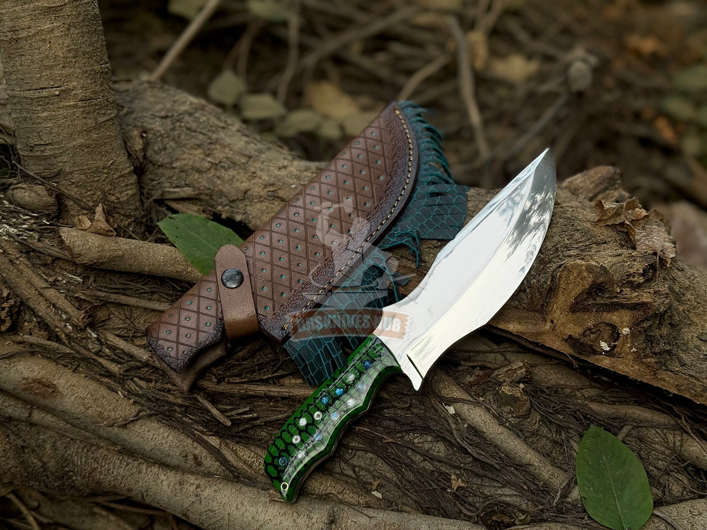 Hand-Forged Hunting Knife | 12” Mirror-Polished Fixed Blade Tracker with Resin Handle | DRSKNIVES HUB