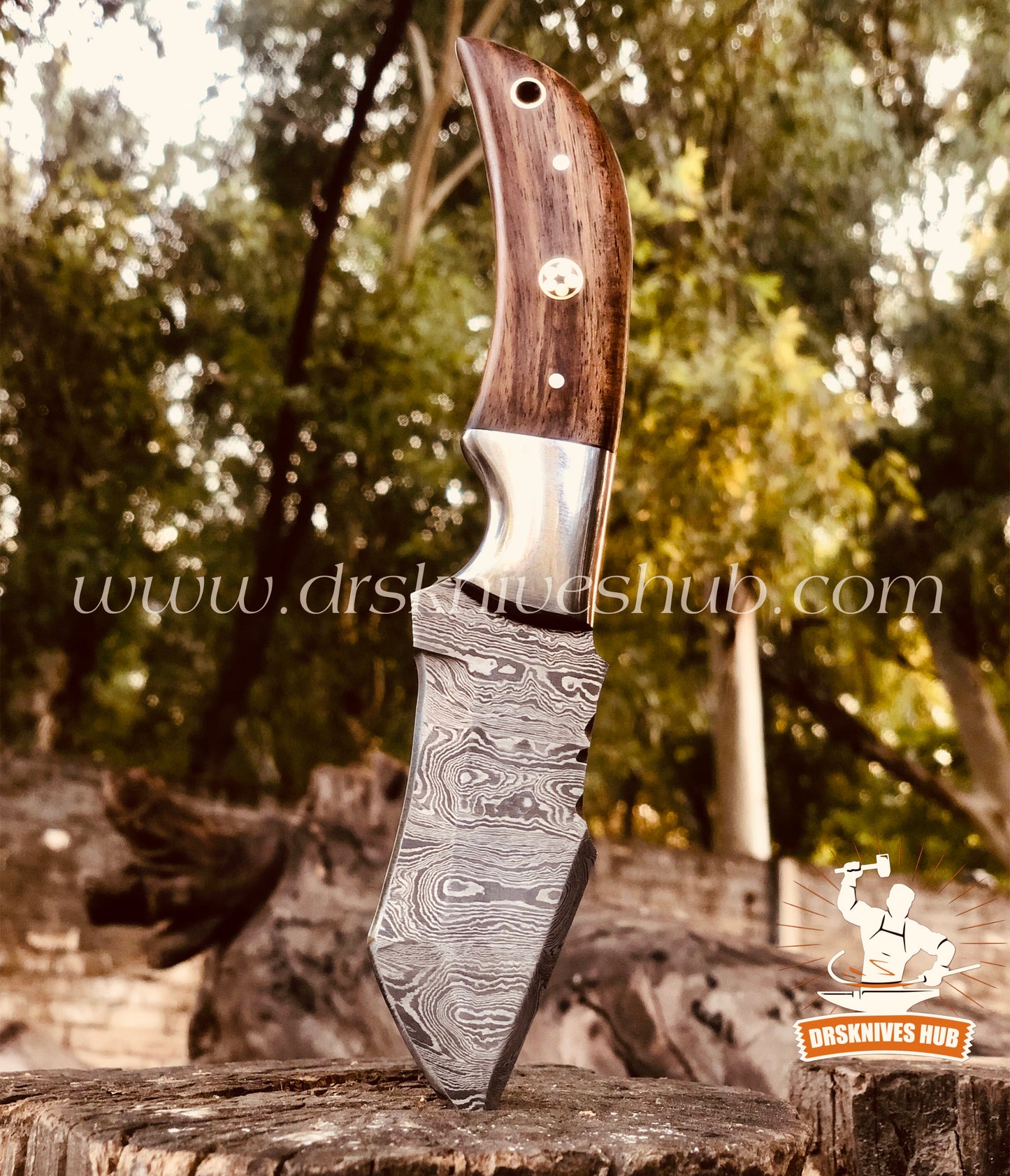 Tanto Knife Handmade Damascus Steel Blade Rose Wood Handle Tanto Knife ,Hunting Knife With Leather Sheath