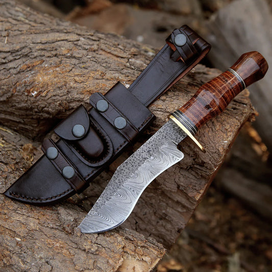 HANDMADE DAMASCUS HUNTING BOWIE KNIFE WITH SHEATH || DRS KNIVES HUB