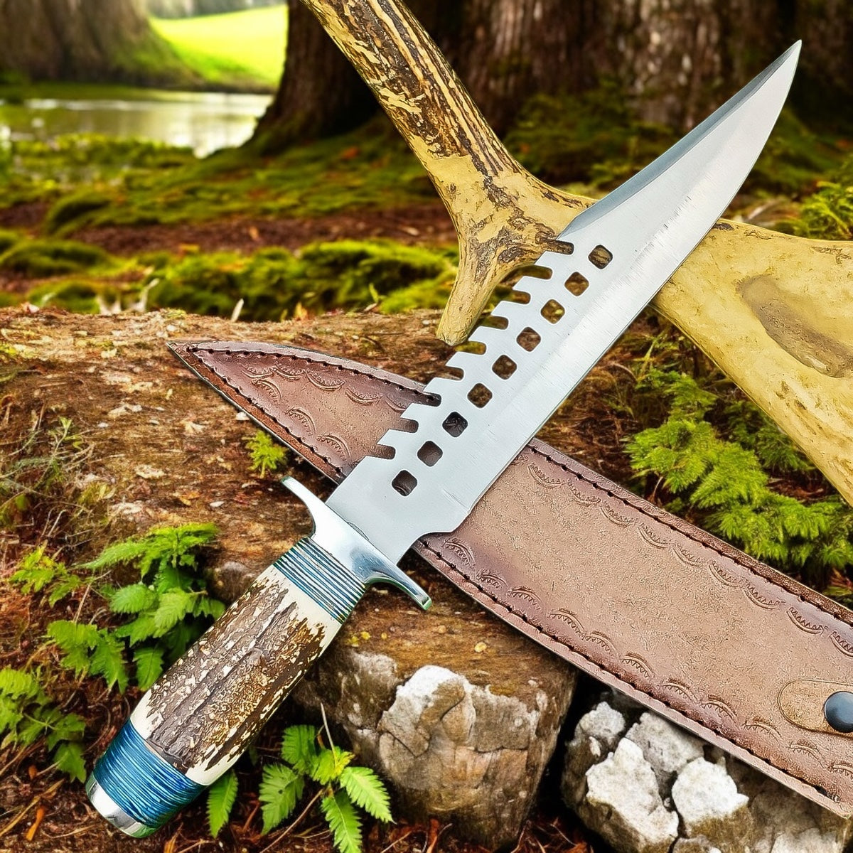 J2 Steel Bowie Knife Custom Handmade Hunting Knife With Leather Sheath Cover