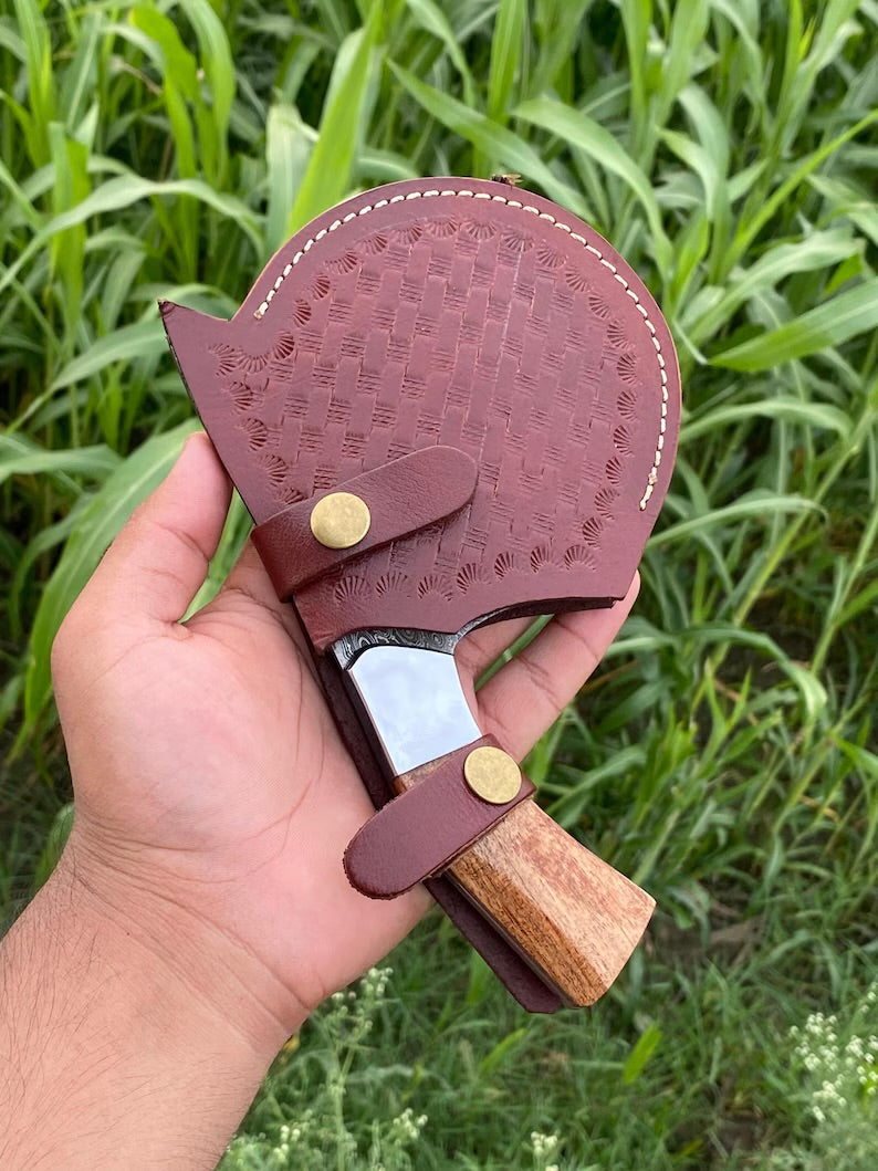 Damascus Steel Pizza Cutter Wheel with Leather Sheath, Pizza Cutter