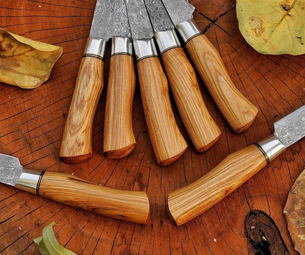 Premium 7-Piece Handmade Damascus Chef Knife Set with Leather Roll – DRSKNIVES HUB