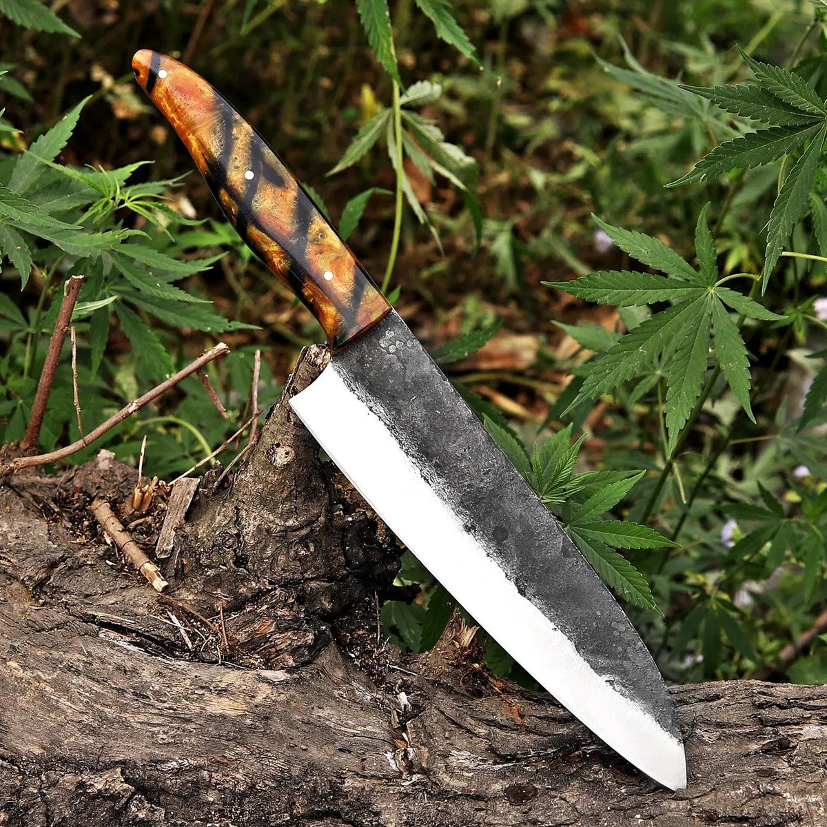 Carbon Steel Chef Knife 12.5" – Resin Handle Gift for Him | DRSKNIVES HUB