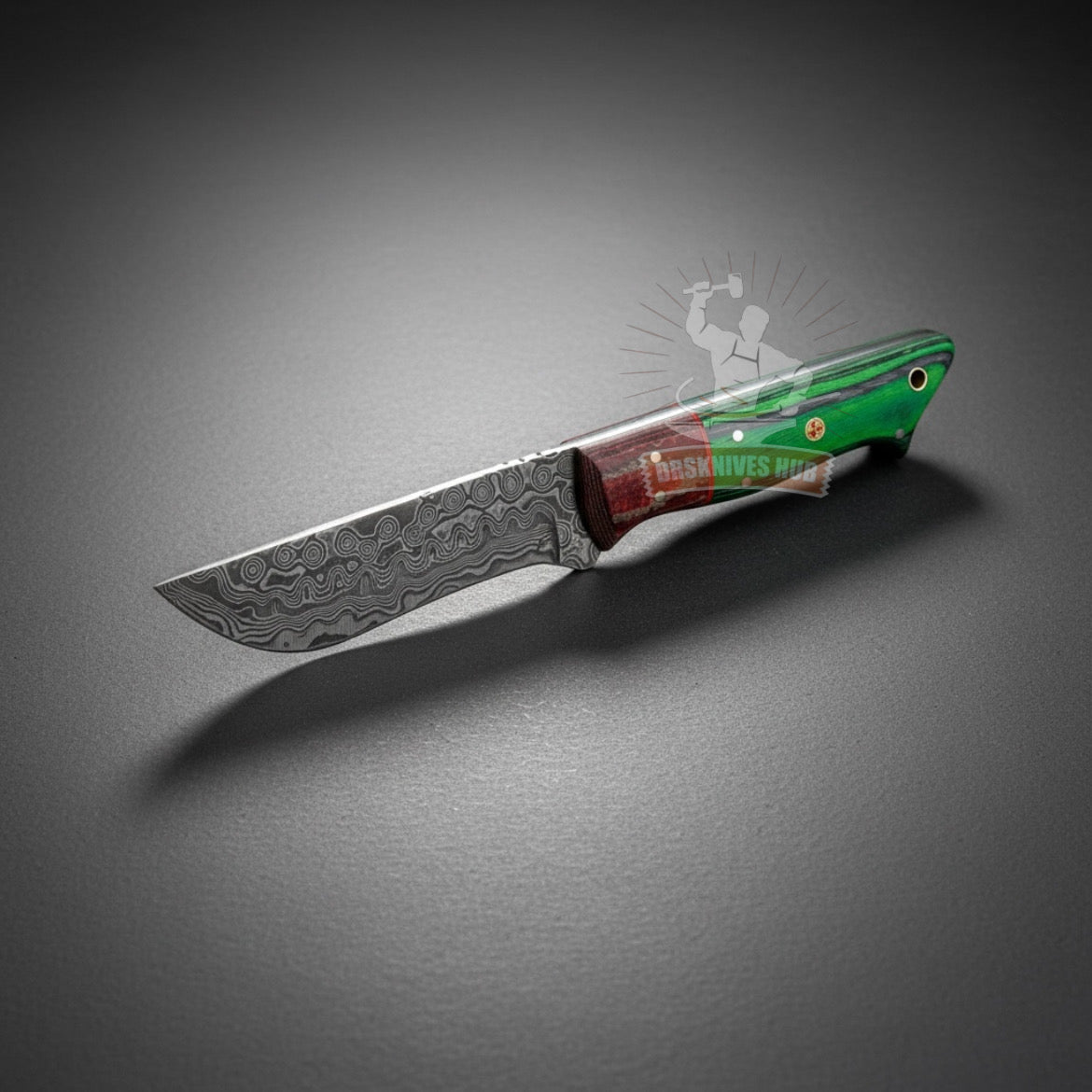 Damascus Hunting Knife 10" – Custom Wood Handle with Leather Sheath | DRSKNIVES HUB