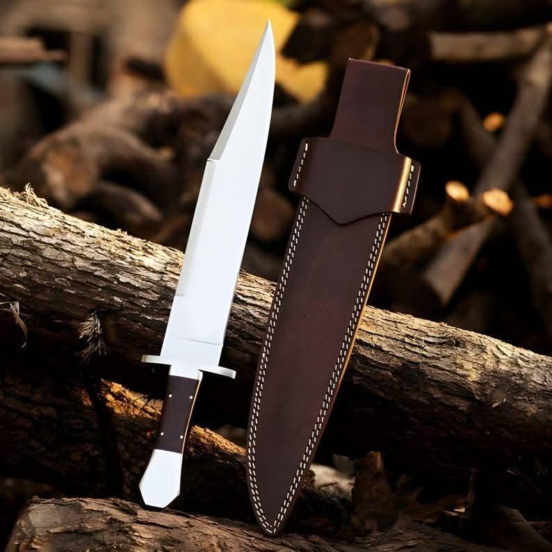 Premium J2 Steel Bowie Knife – Handmade Hunting Blade with Wood/Steel Handle & Leather Sheath | DRSKNIVES HUB