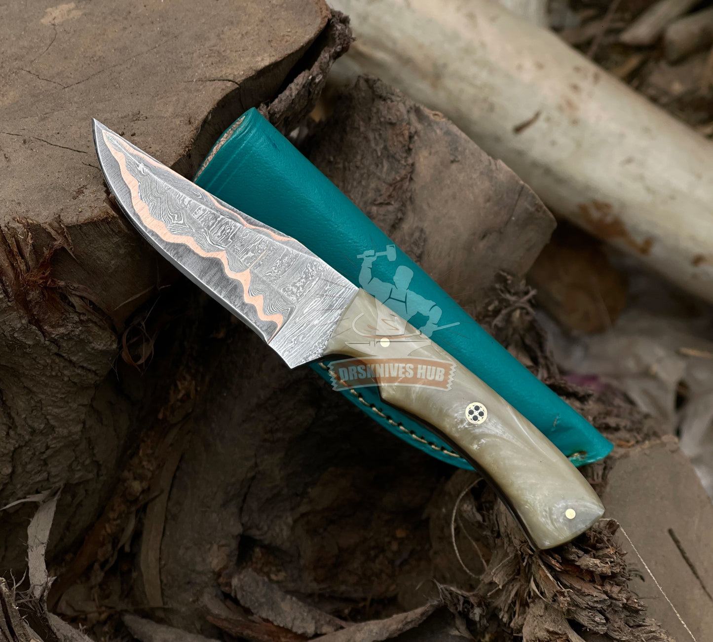 Cowboy Copper Damascus Skinning Knife 8" – Resin Handle | DRSKNIVES HUB