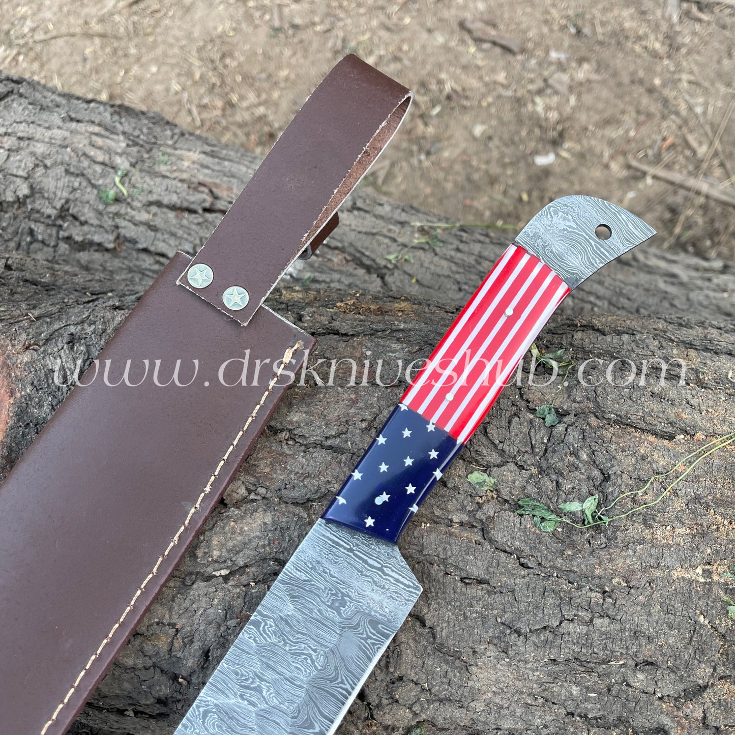 Brisket Knife With Leather Cover Custom Made Damascus Steel Blade BBQ Knife Bread Knife. Christmas Gift