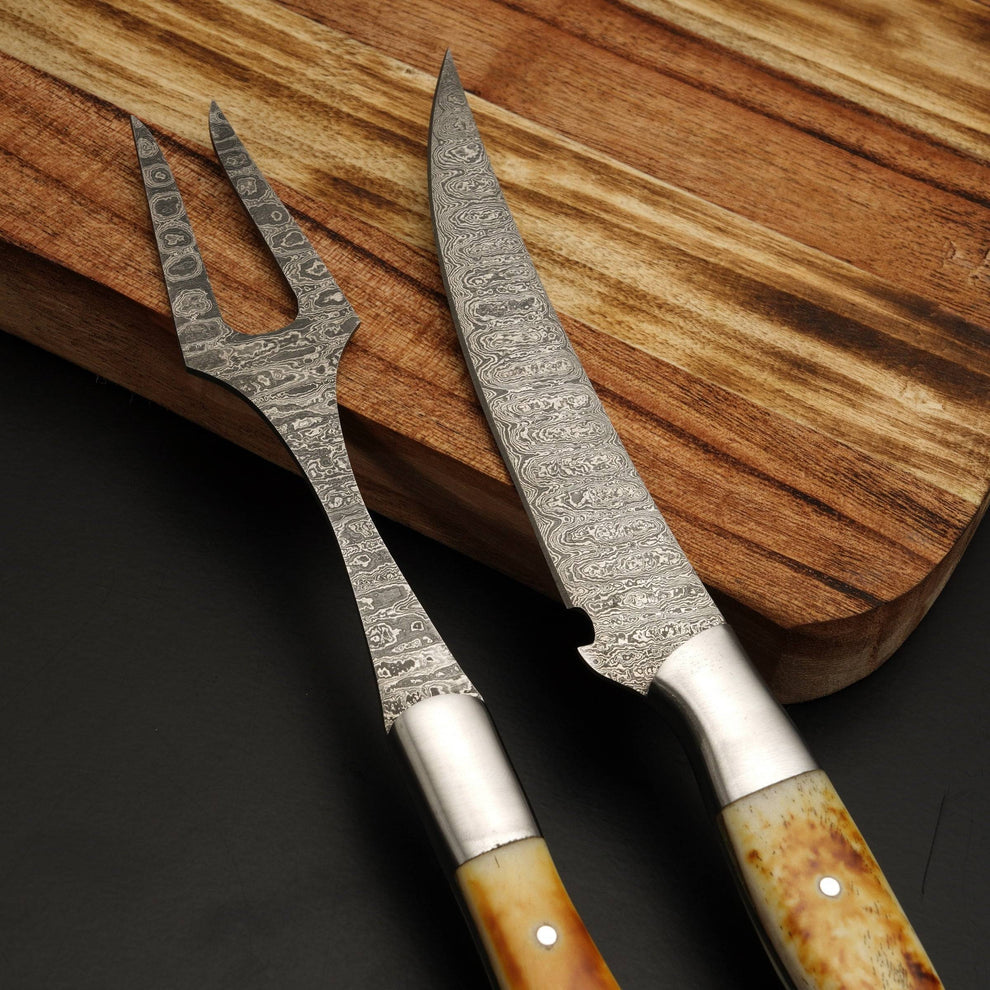 Bone handle craving knife pair with leather sheath wrap|| Drs Knives Hub