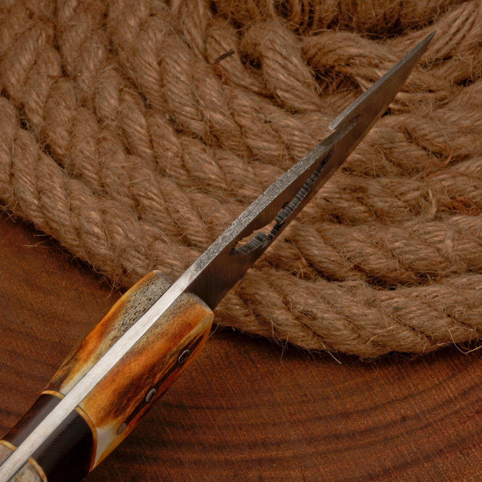 Full tang handmade Damascus steel hunting knife with leather wrap || drs knives hub