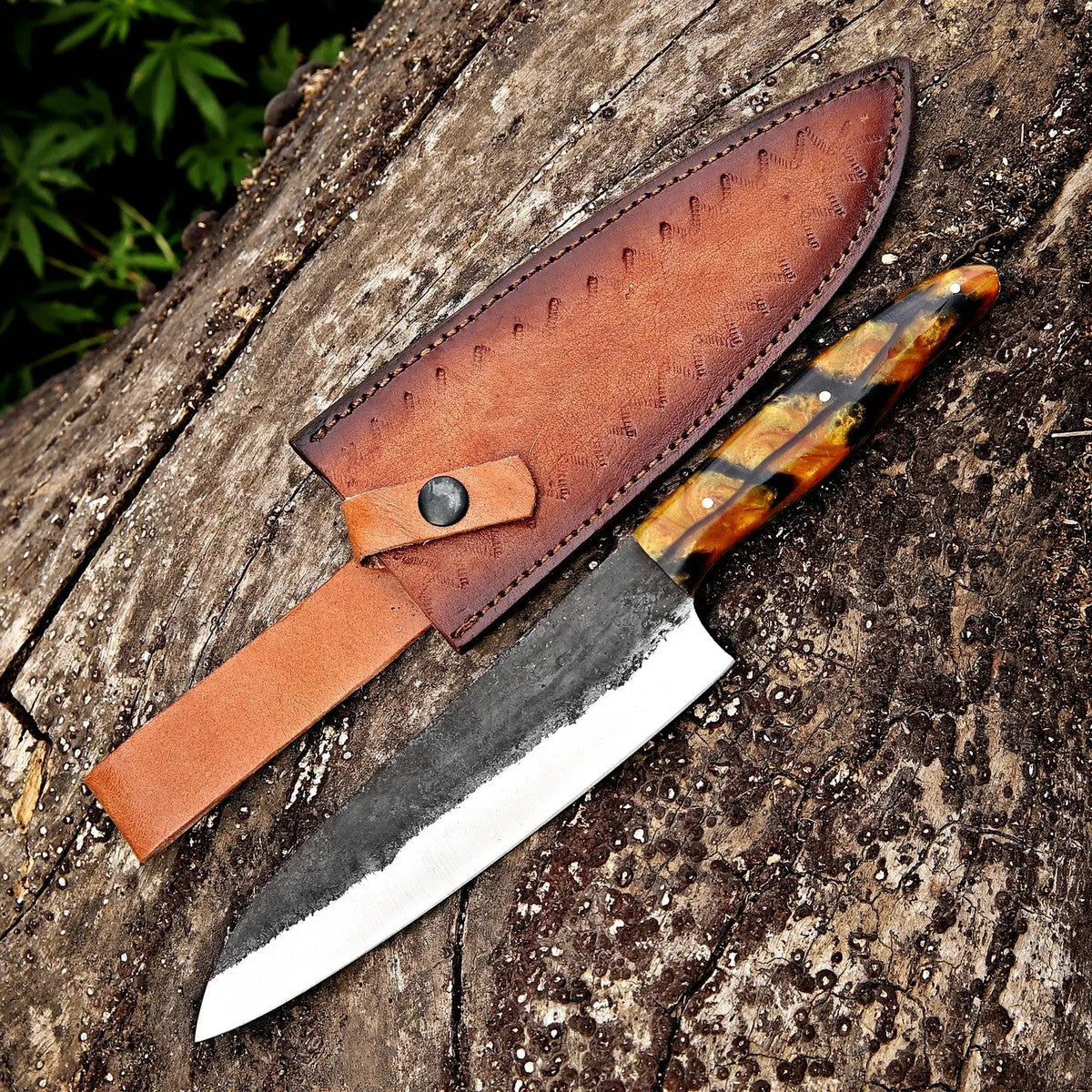 Carbon Steel Chef Knife 12.5" – Resin Handle Gift for Him | DRSKNIVES HUB
