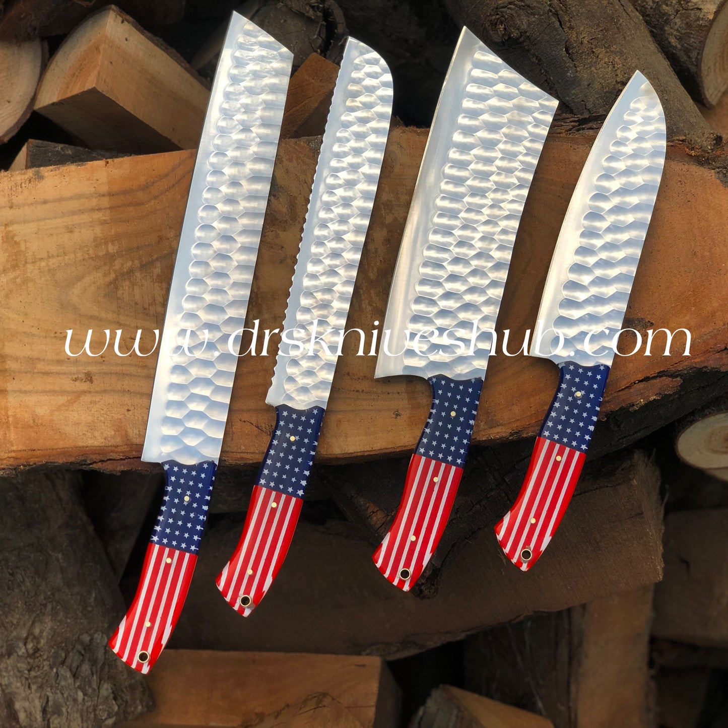 American Flag Themed Handle J2 Steel Mirror polished Handmade Chef Set