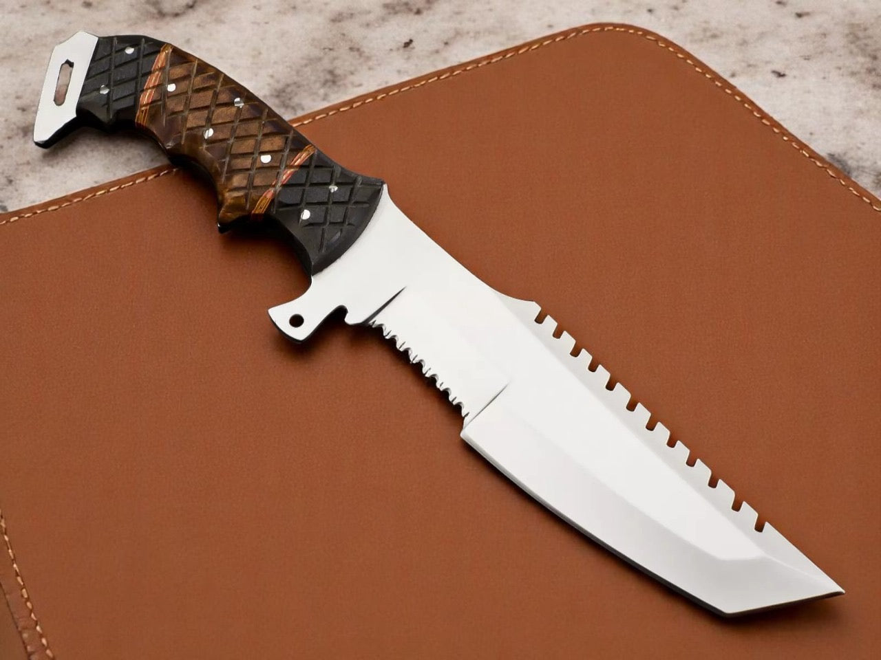 12” HANDMADE D2 STEEL BLADE TRACKER / TACTICAL KNIFE WITH LEATHER SHEATH COVER || DRS KNIVES HUB