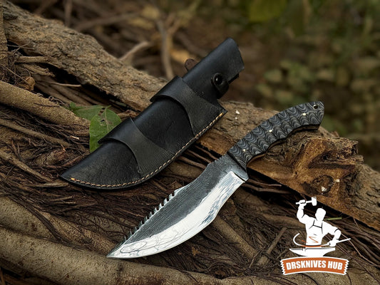Handmade 12” D2 Steel Knife | Micarta Handle | Custom Leather Sheath | Outdoor Camping Knife |DRSKNIVES HUB