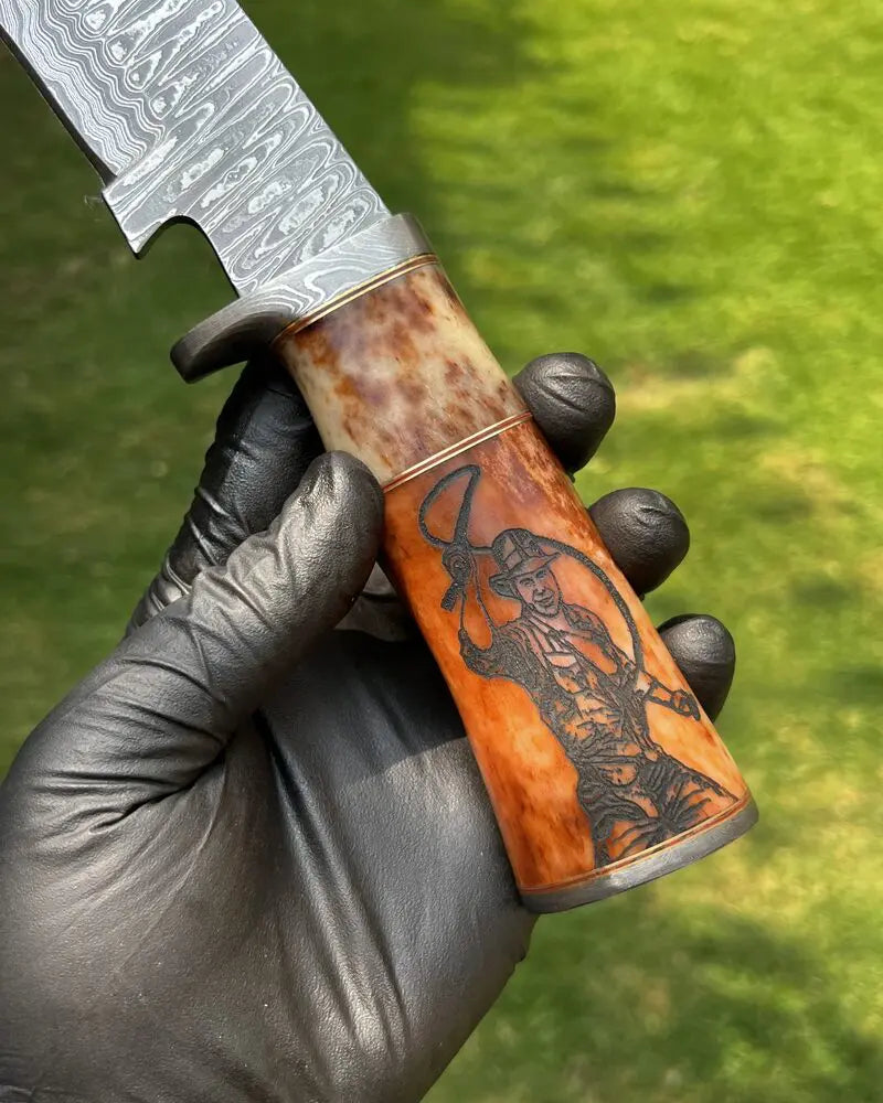 Custom Handmade Damascus Steel Kukri Knife With Leather Sheath Cover 