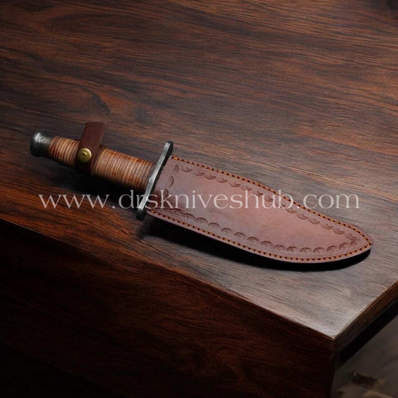 RAMBO KNITE HANDMADE DAMASCUS STEEL BLADE BOWIE KNIFE WITH LEATHER SHEATH || DRS KNIVES HUB