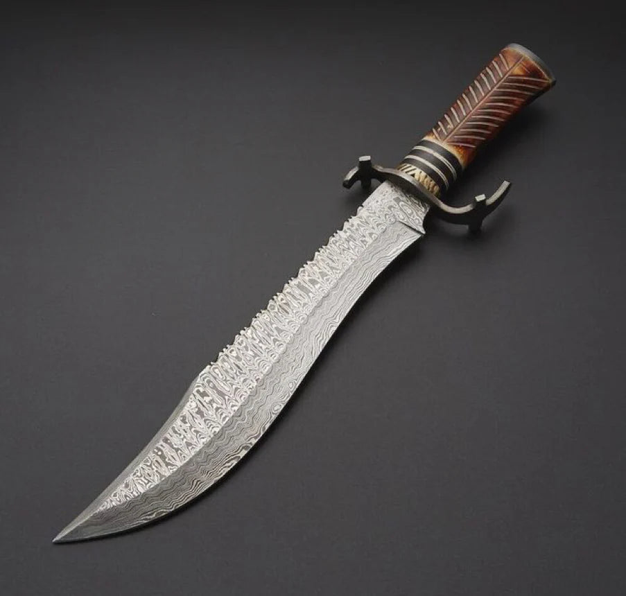 BOWIE KNIFE DAMASCUS STEEL WITH SHEATH || DRS KNIVES HUB