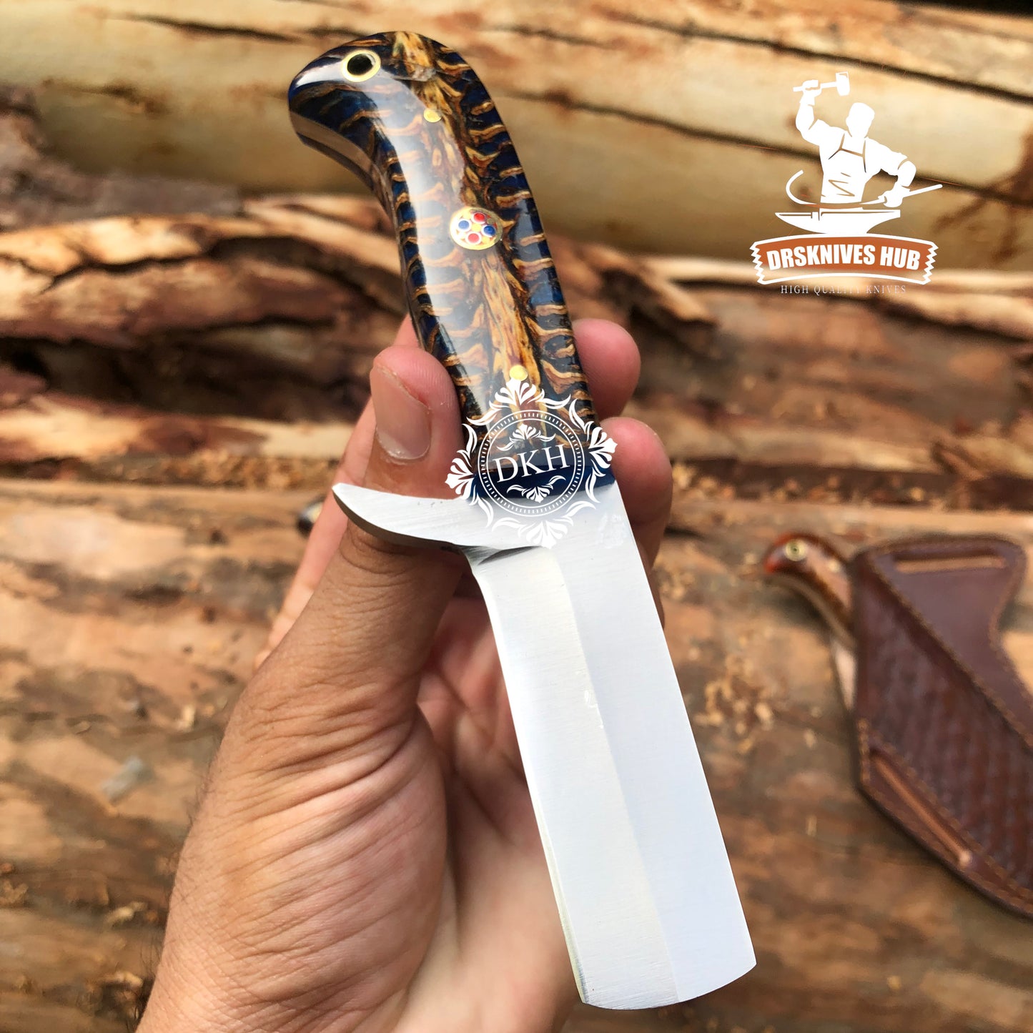 Pine Cone Handle Hand Forged j2 Steel Bull Cutter Knife