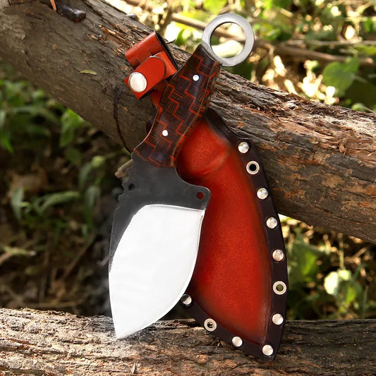 Handmade J2 Steel Skinner Knife – Textured Resin Handle, Leather Sheath