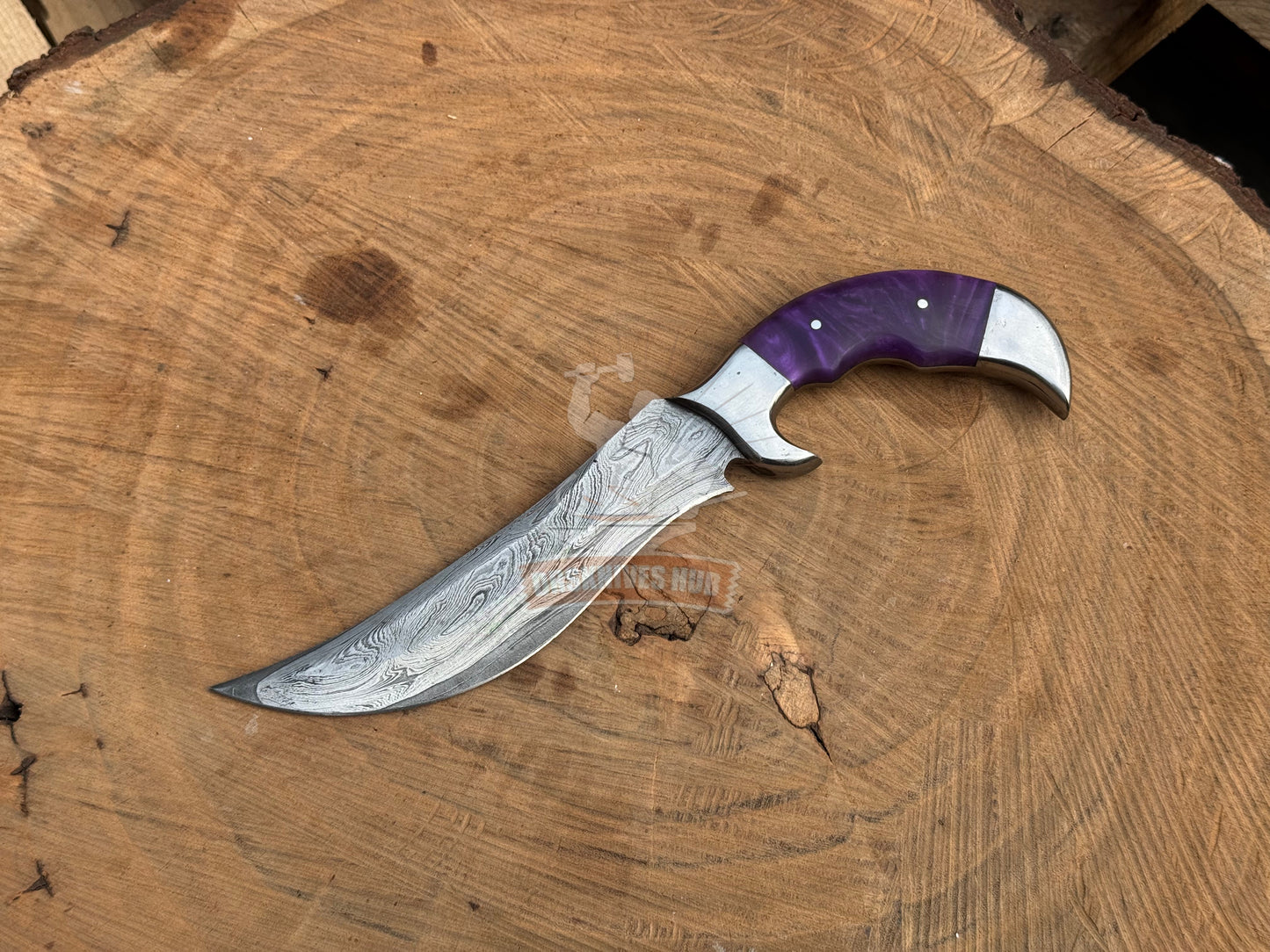 Damascus Hunting Knife 10.5" – Resin Handle with Leather Sheath | DRSKNIVES HUB