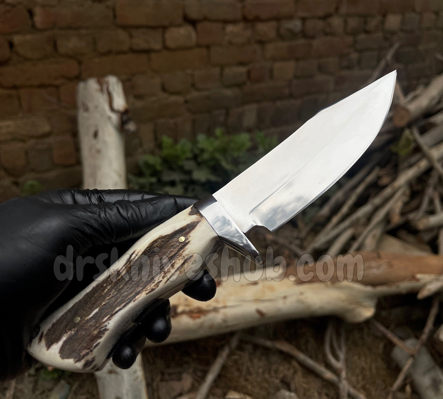 Handmade D2 Steel Hunting Knife pair : Stag Horn and bone Handle, Leather Sheath