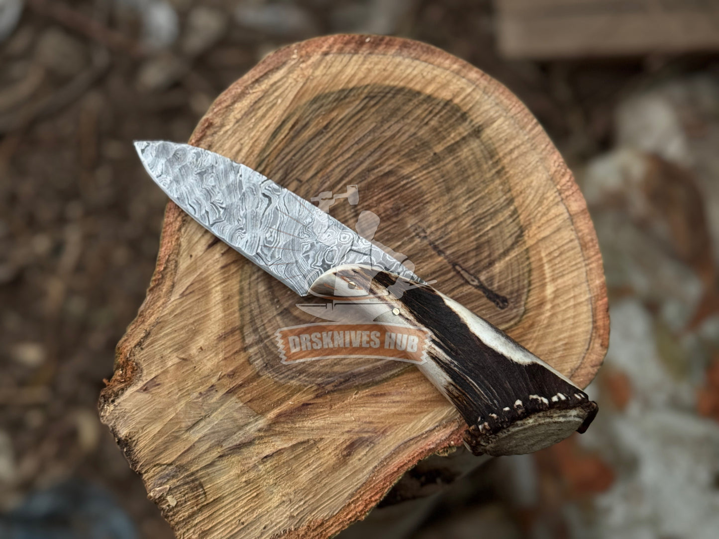 Hand Forged Viking Hunting Knife Stone Textured Blade, Antler Handle | DRSKNIVES HUB
