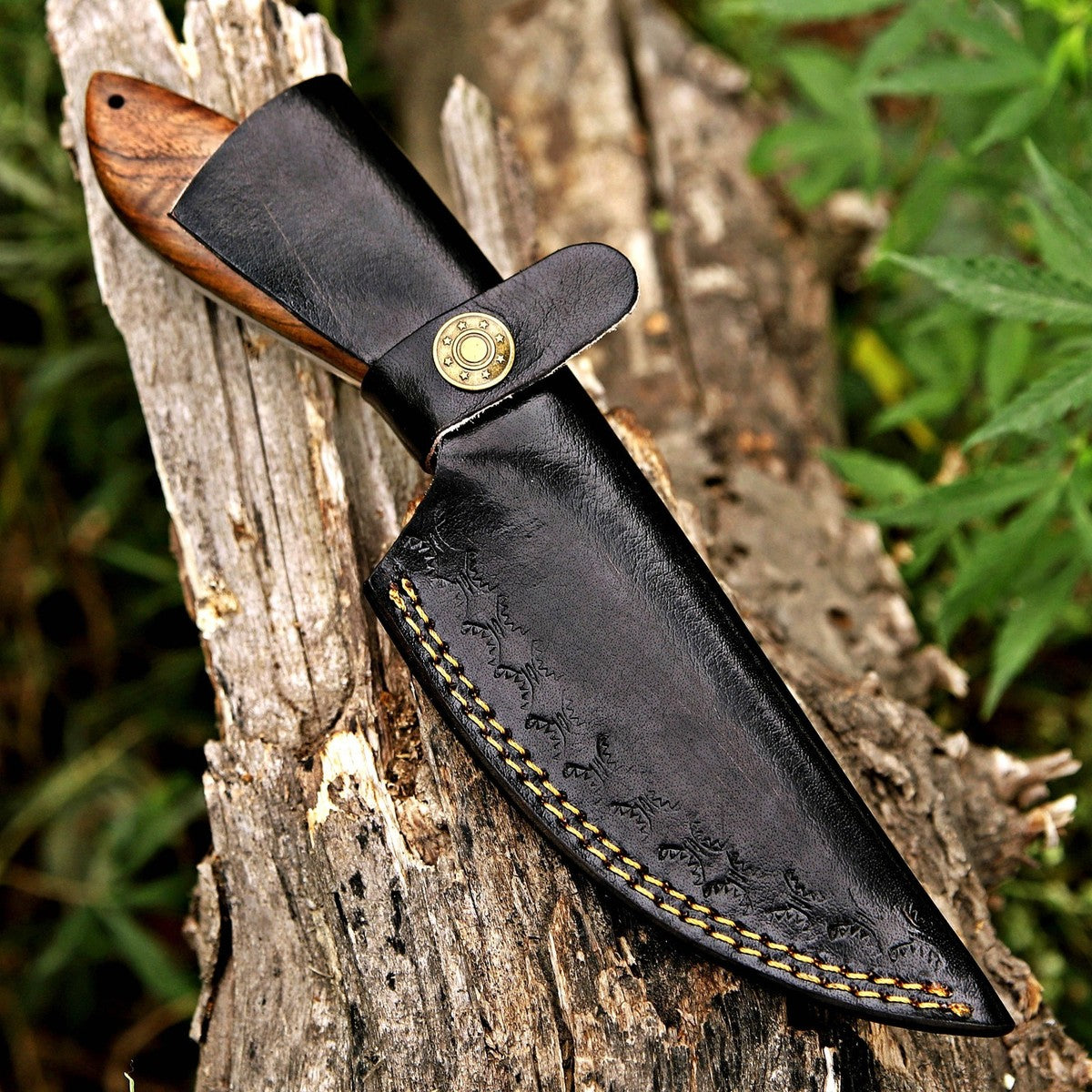 J2 Steel Skinner Knife 9" – Walnut Wood Handle Wolf Cutout | DRSKNIVES HUB