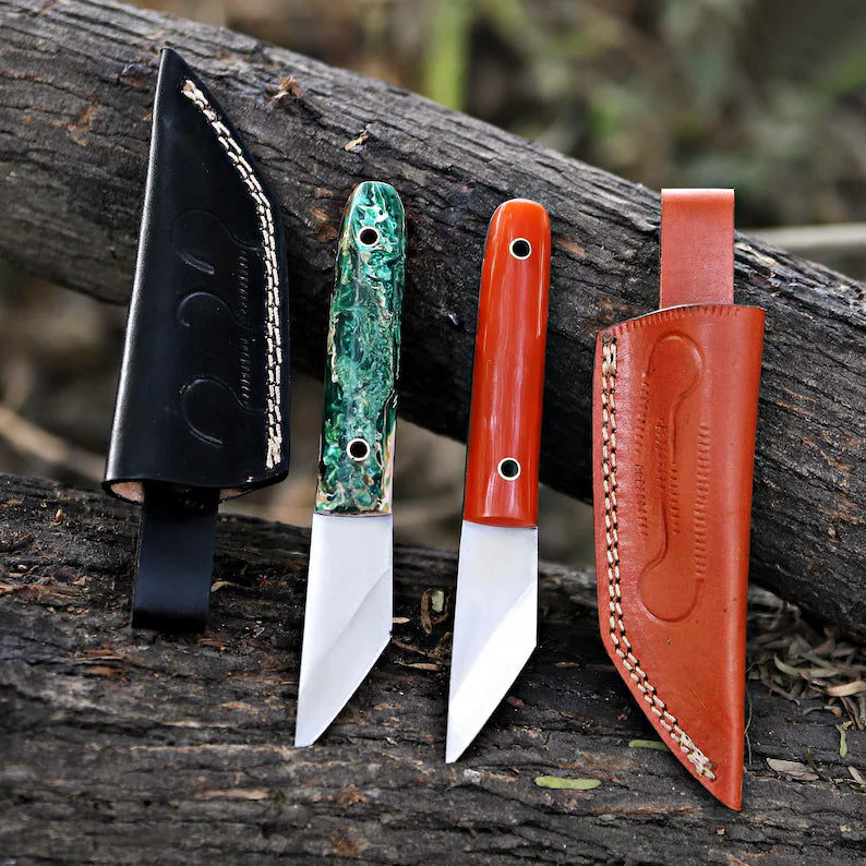 Pair Of Handmade j2 Steel Skinning Knife With Leather Sheath Cover