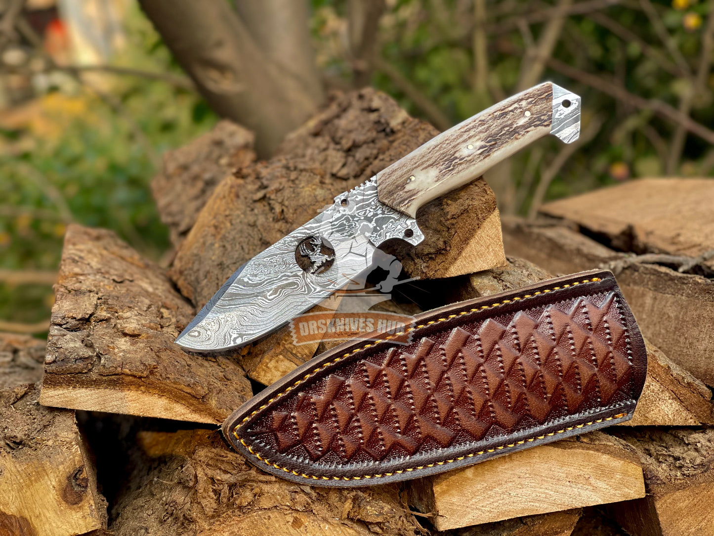 Personalised Hand Forged Hunting Skinning Knife With Leather Cover | DRSKNIVES HUB