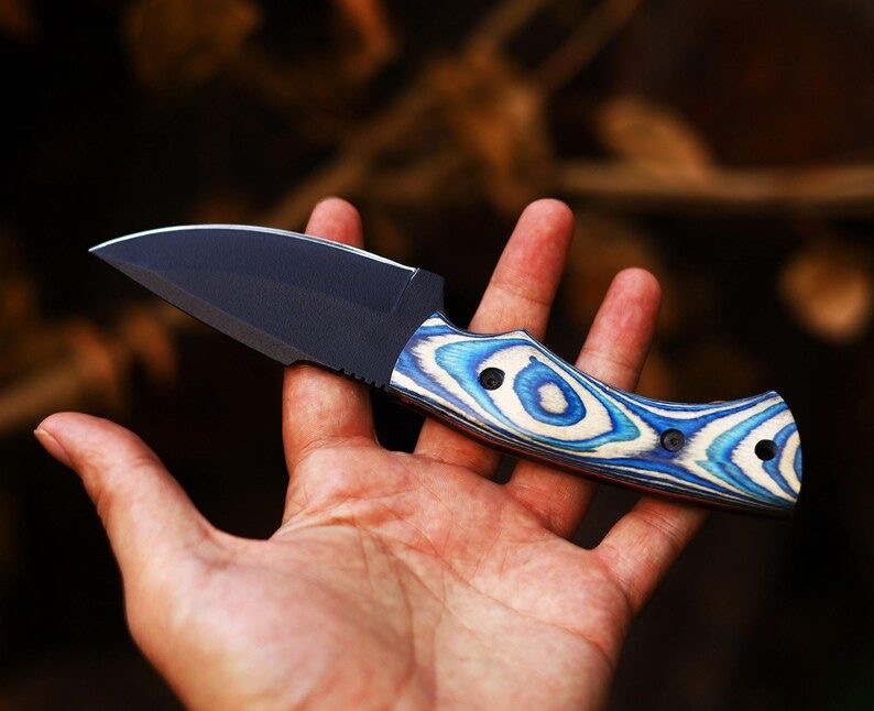 Handmade Powder Coated Blade Hunting Knife With Leather Sheath Cover